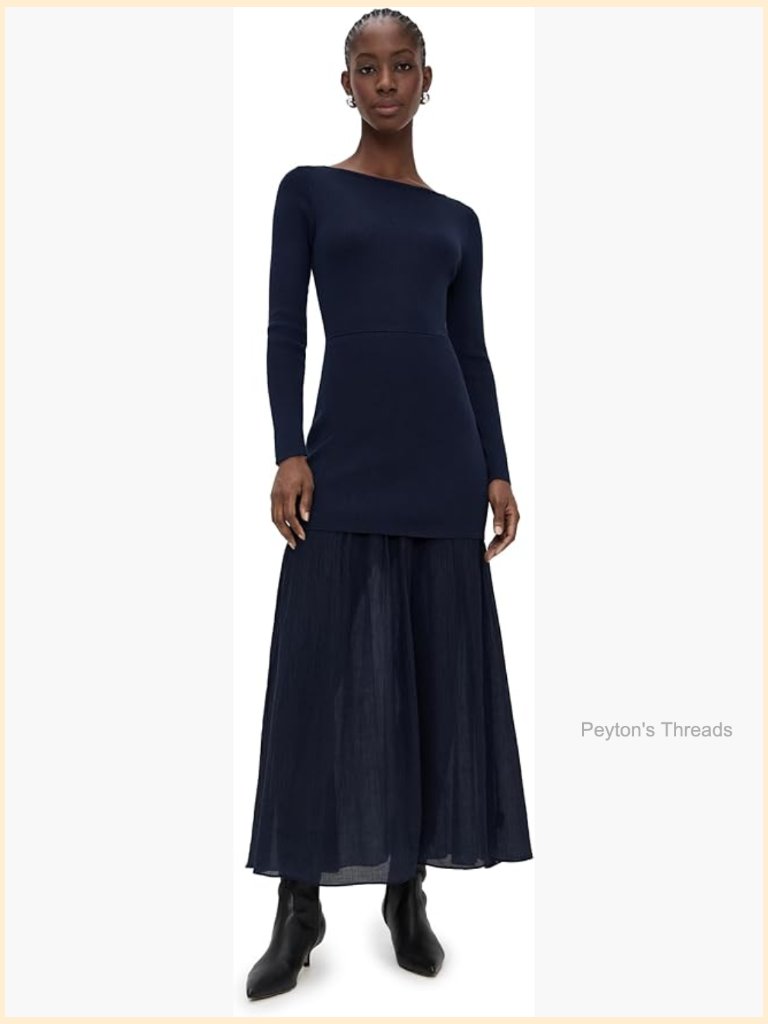 Boat Neck Long Sleeve A-Line Maxi Dress With Hidden Zip